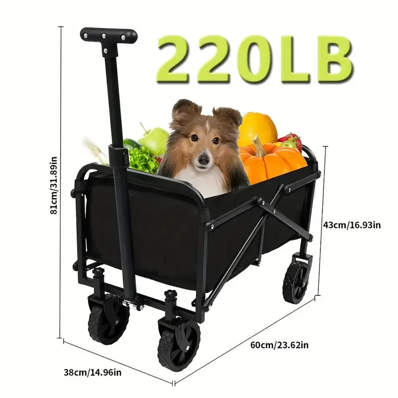 FlexiLite Folding Wagon – 220LB Heavy-Duty Cart with Flat-Free Wheels