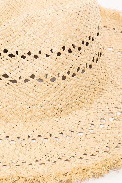Fame Openwork Raw Hem Weave Hat – 100% paper, stylish summer accessory.