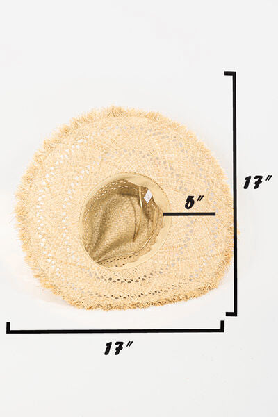 Fame Openwork Raw Hem Weave Hat – 100% paper, stylish summer accessory.