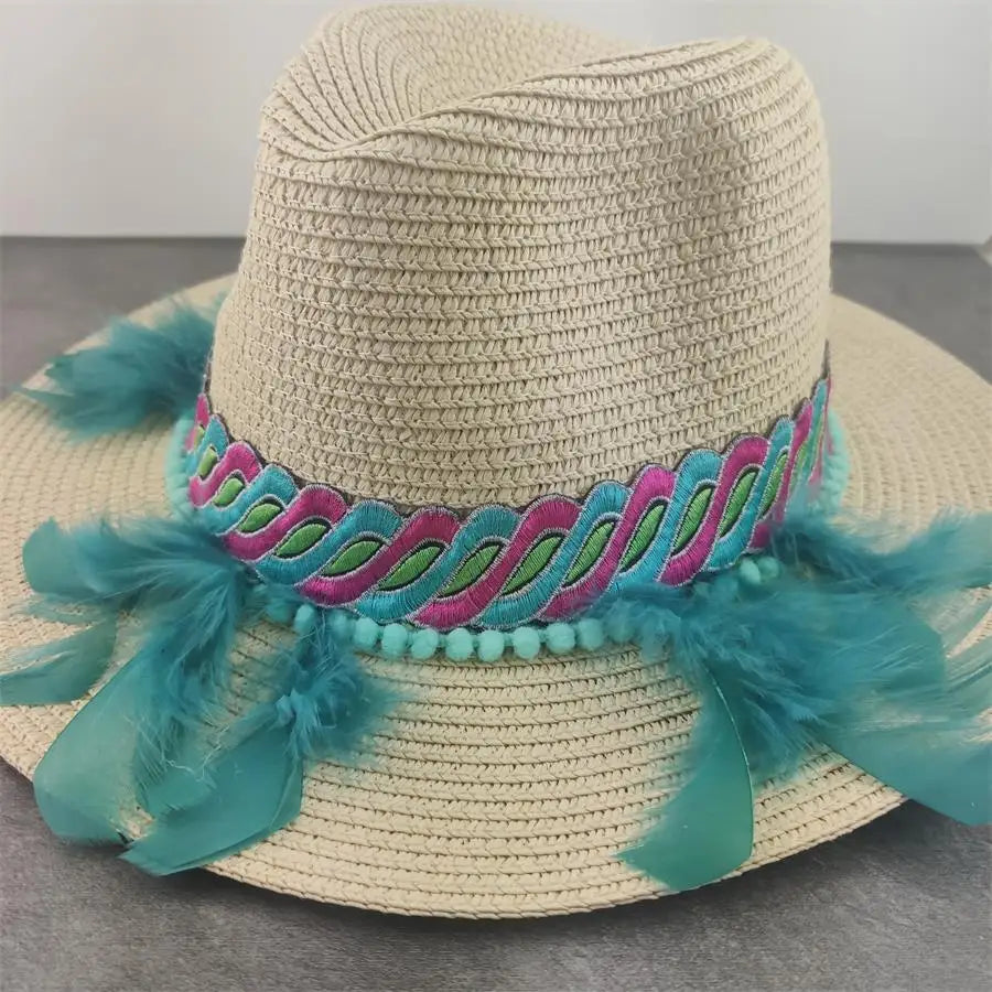 Boho Sun Hat - Flower Straw Hat for Summer | Wide Brim Beach Hat for Vacation & Sun Protection