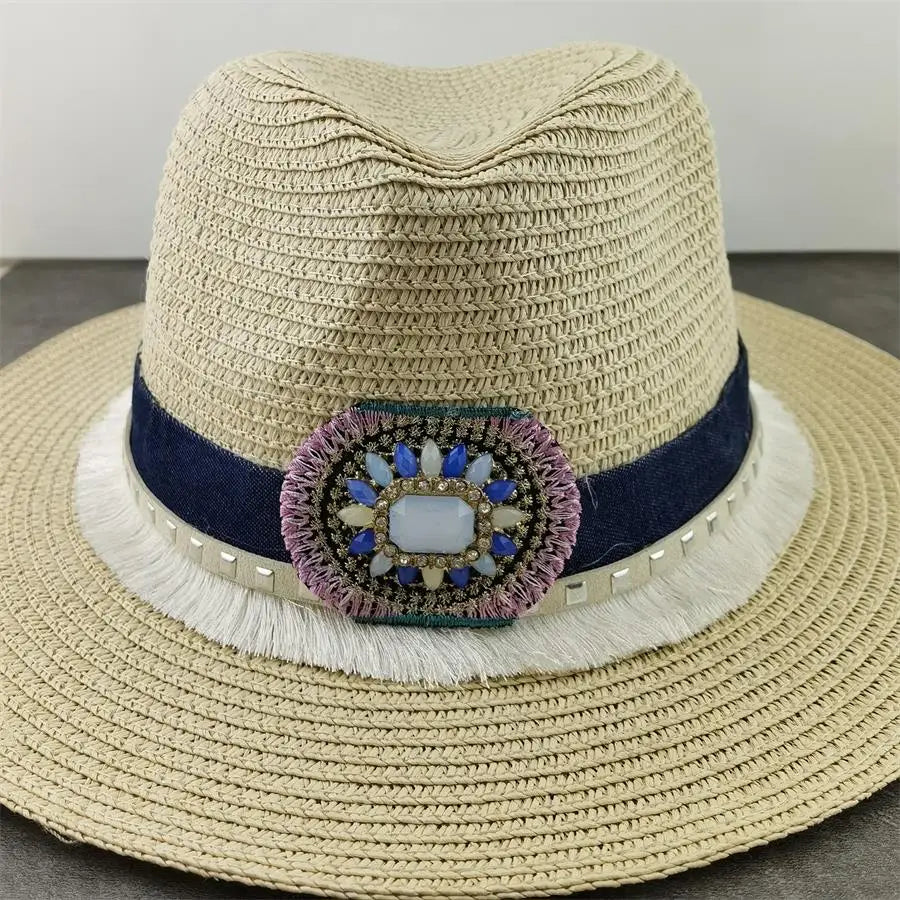 Boho Sun Hat - Flower Straw Hat for Summer | Wide Brim Beach Hat for Vacation & Sun Protection