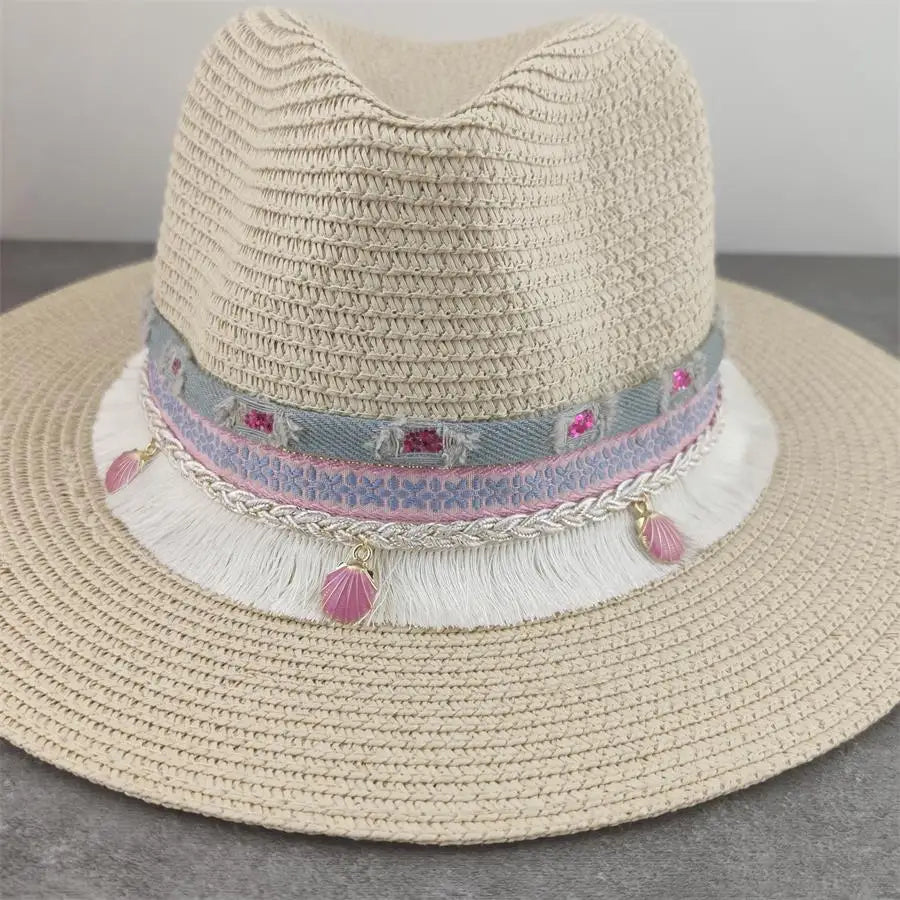 Boho Sun Hat - Flower Straw Hat for Summer | Wide Brim Beach Hat for Vacation & Sun Protection