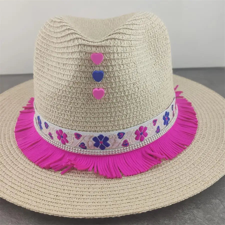 Boho Sun Hat - Flower Straw Hat for Summer | Wide Brim Beach Hat for Vacation & Sun Protection