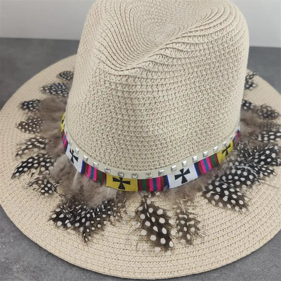 Boho Sun Hat - Flower Straw Hat for Summer | Wide Brim Beach Hat for Vacation & Sun Protection