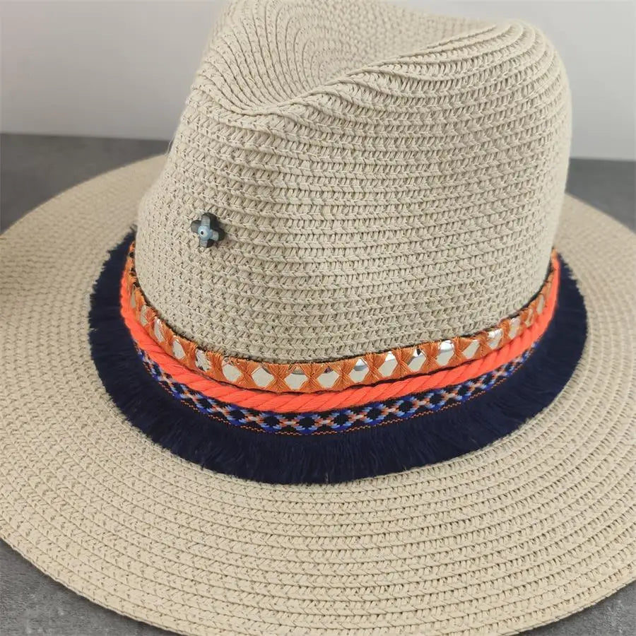 Boho Sun Hat - Flower Straw Hat for Summer | Wide Brim Beach Hat for Vacation & Sun Protection