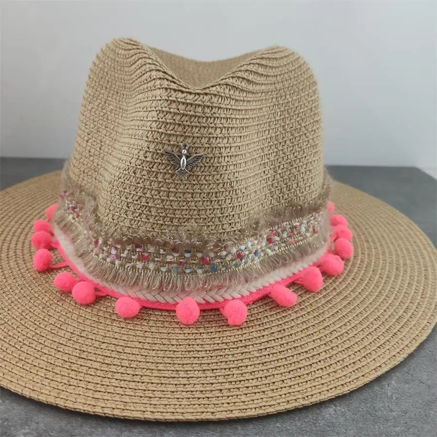 Boho Sun Hat - Flower Straw Hat for Summer | Wide Brim Beach Hat for Vacation & Sun Protection