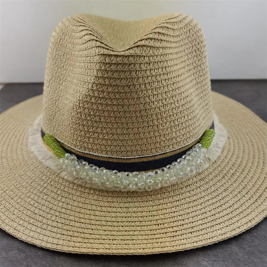 Boho Sun Hat - Flower Straw Hat for Summer | Wide Brim Beach Hat for Vacation & Sun Protection