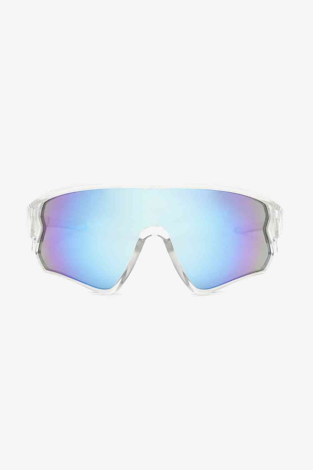 Polycarbonate Shield Aviator Sunglasses with UV400 protection and protective case.