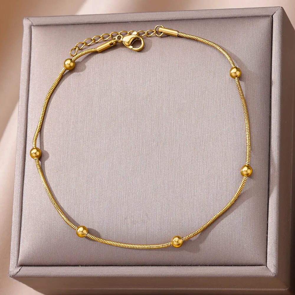 "Gold Vintage Stainless Steel Anklet for Women"
"Adjustable Stainless Steel Anklet Bracelet - Foot Jewelry for Women"
"Classic Beach Anklet Jewelry for Women"
"Vintage Adjustable Gold Anklet for Wedding or Party"