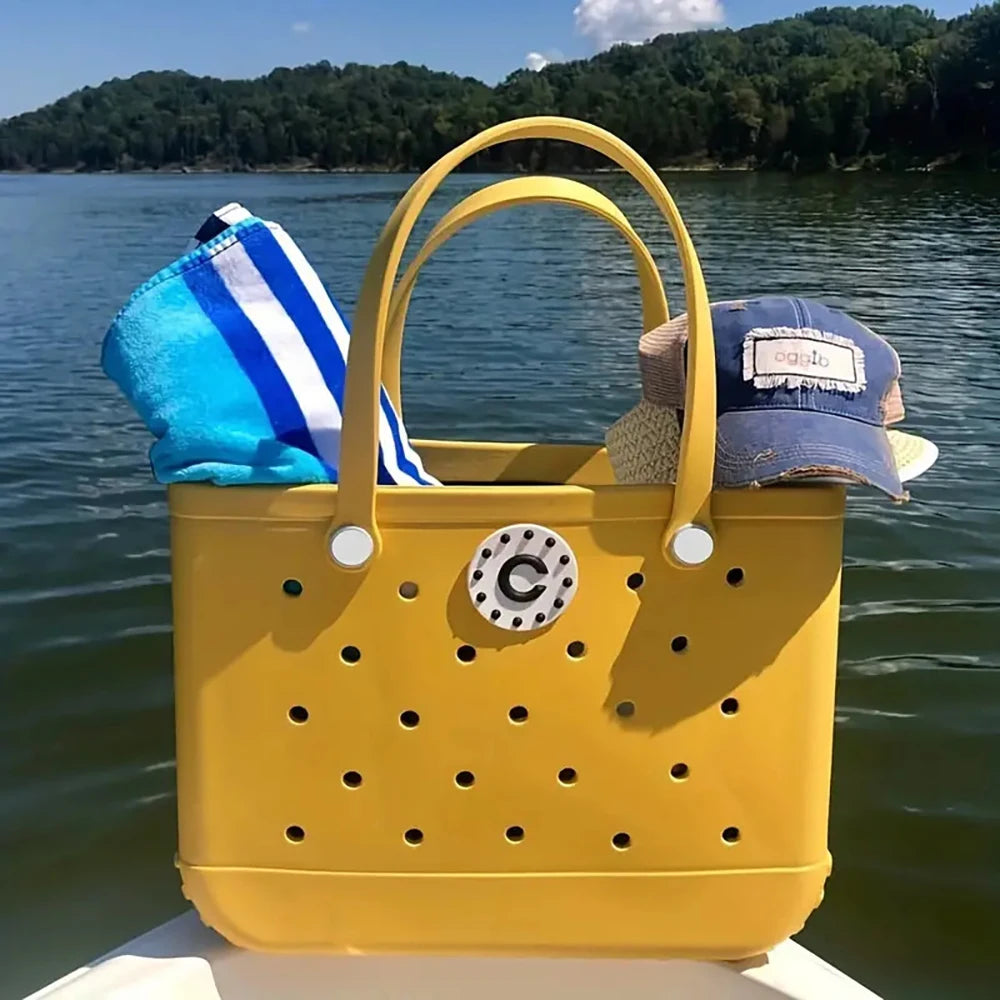 Durable Waterproof EVA Beach Bag with Solid Color & Fashion Hole Design – Portable Handbag for Swimming, Sports, Shopping & Outdoor Activities