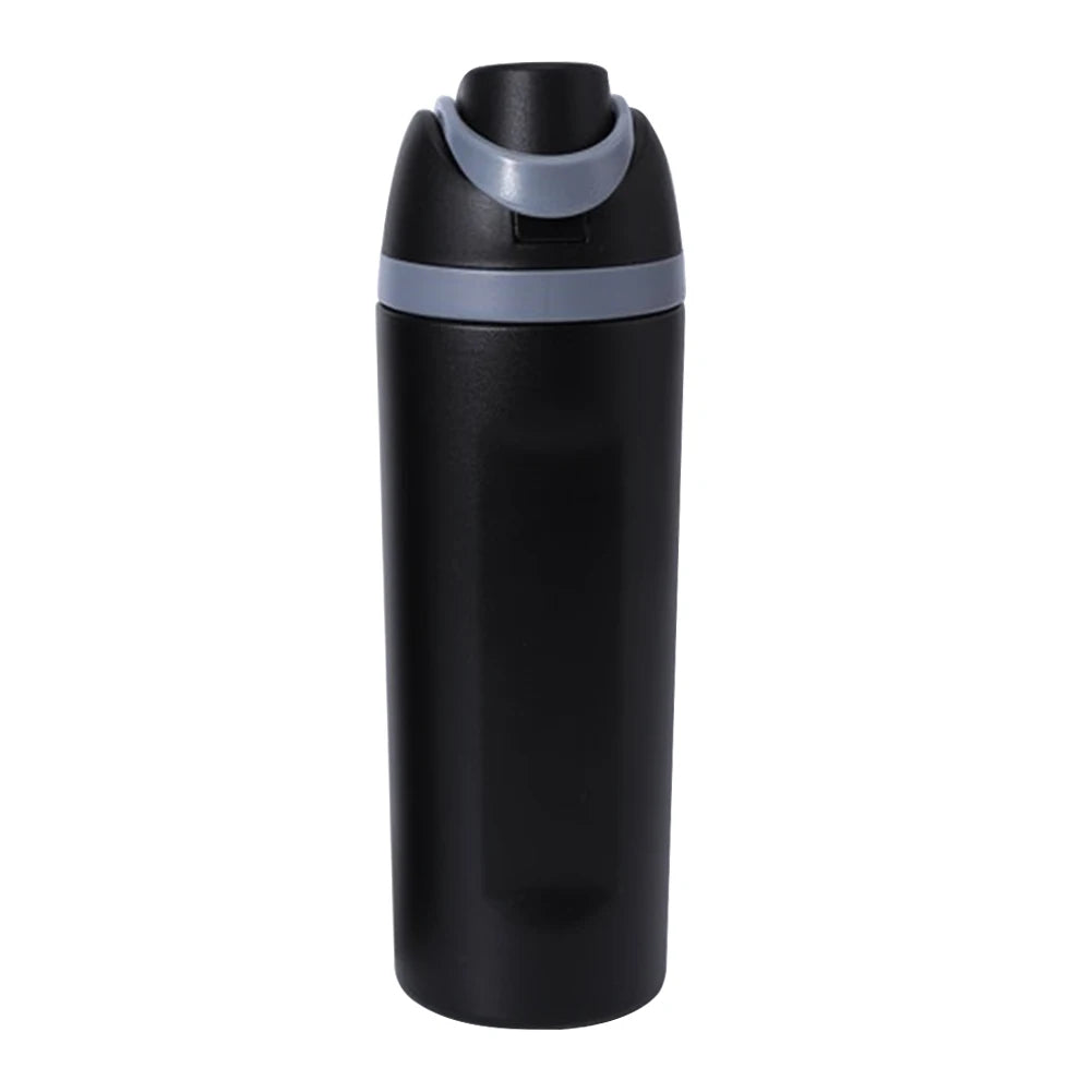 "Close-up of the Owala water bottle with straw and carrying handle"