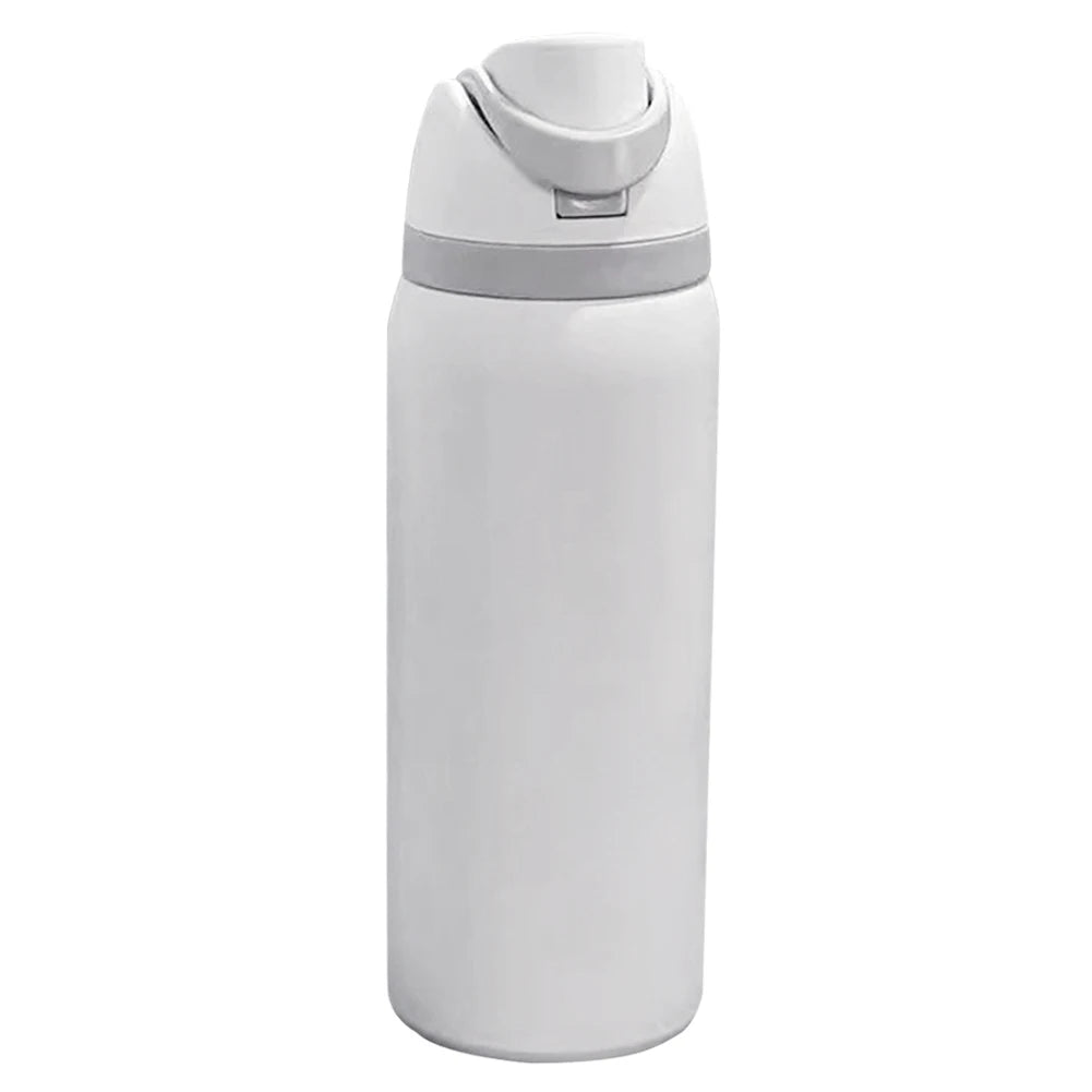 "Close-up of the Owala water bottle with straw and carrying handle"