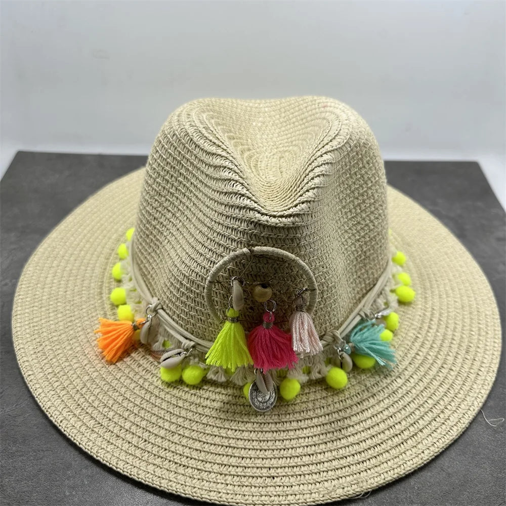 Boho Sun Hat - Flower Straw Hat for Summer | Wide Brim Beach Hat for Vacation & Sun Protection
