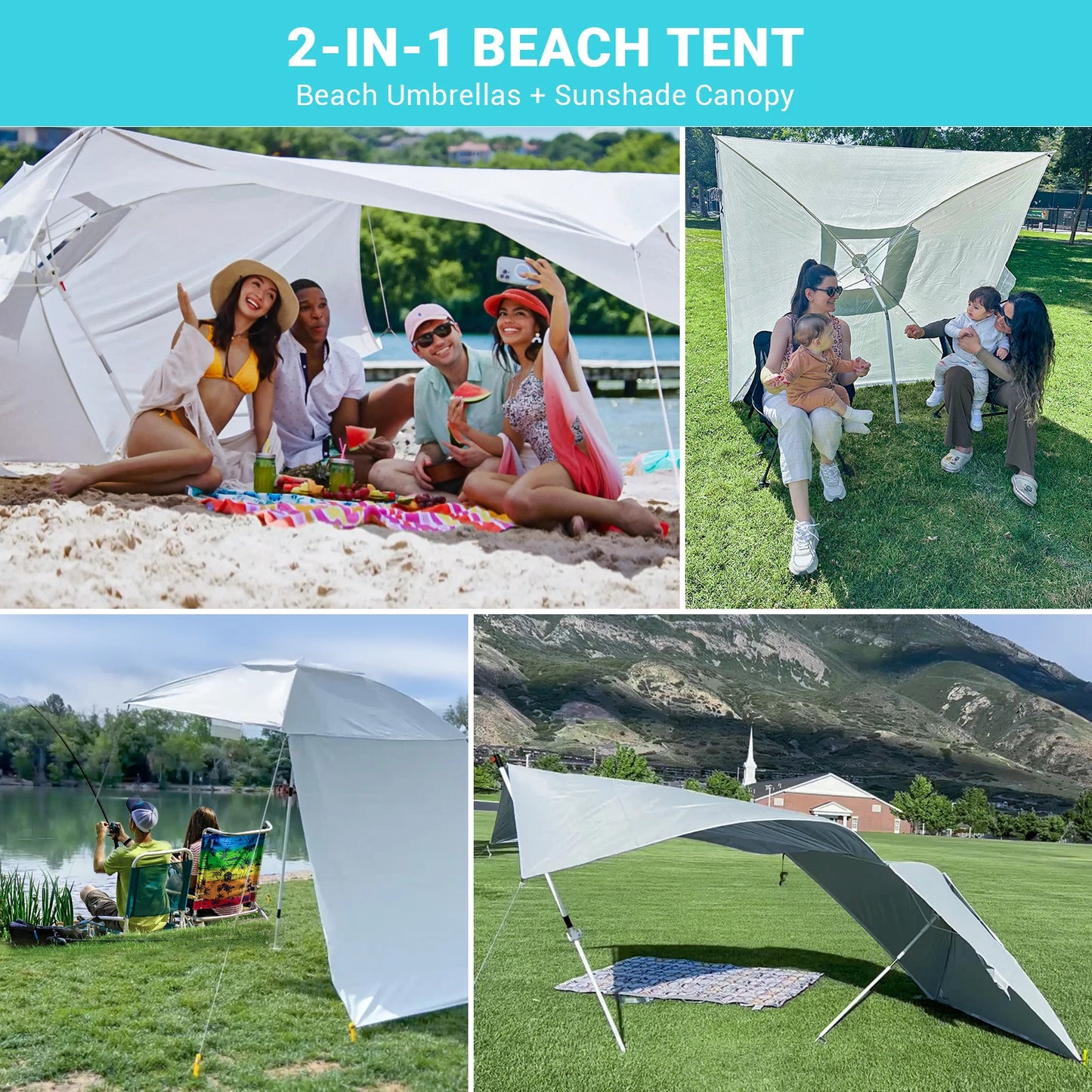 "KingCamp Beach Umbrella Tent providing shade on the beach"
"Portable sun shelter tent for camping and outdoor use"
"UV-protective KingCamp beach canopy tent setup on a fishing trip"
