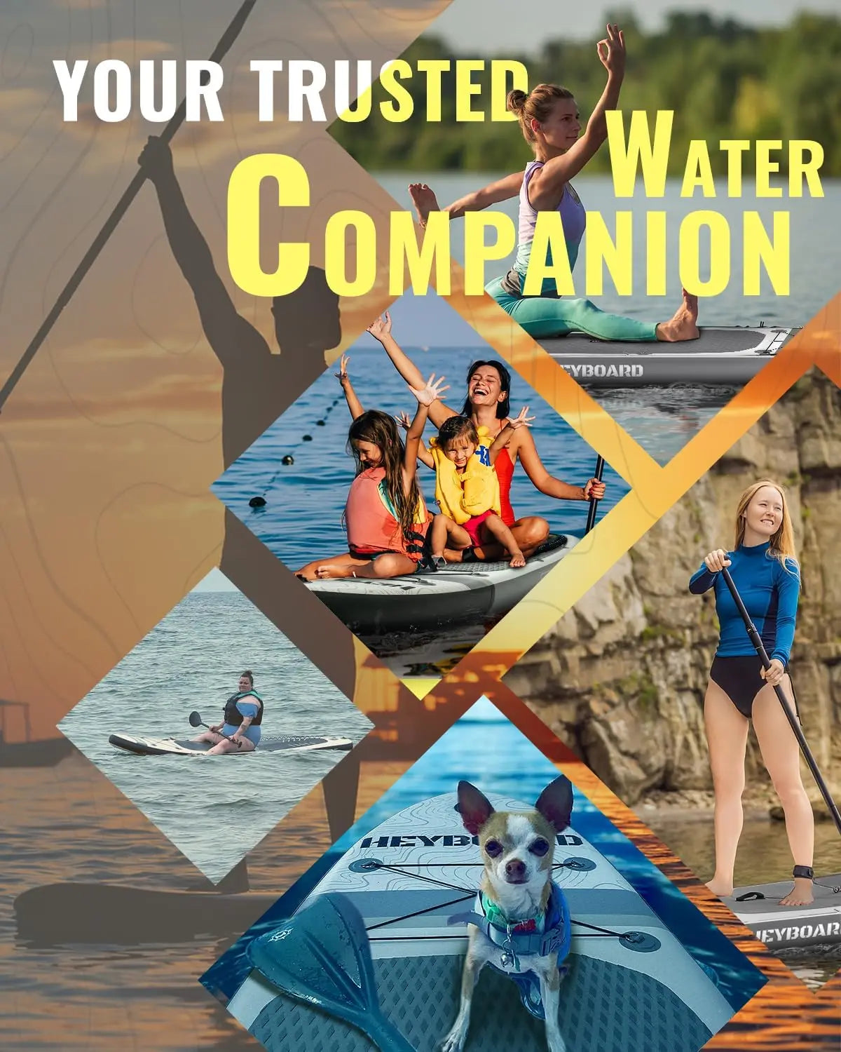 "Inflatable Stand Up Paddleboard 10'6"×32" with adjustable paddle and backpack"
"Non-slip surface Inflatable SUP board with accessories"
"Premium inflatable paddleboard in grey with durable materials"