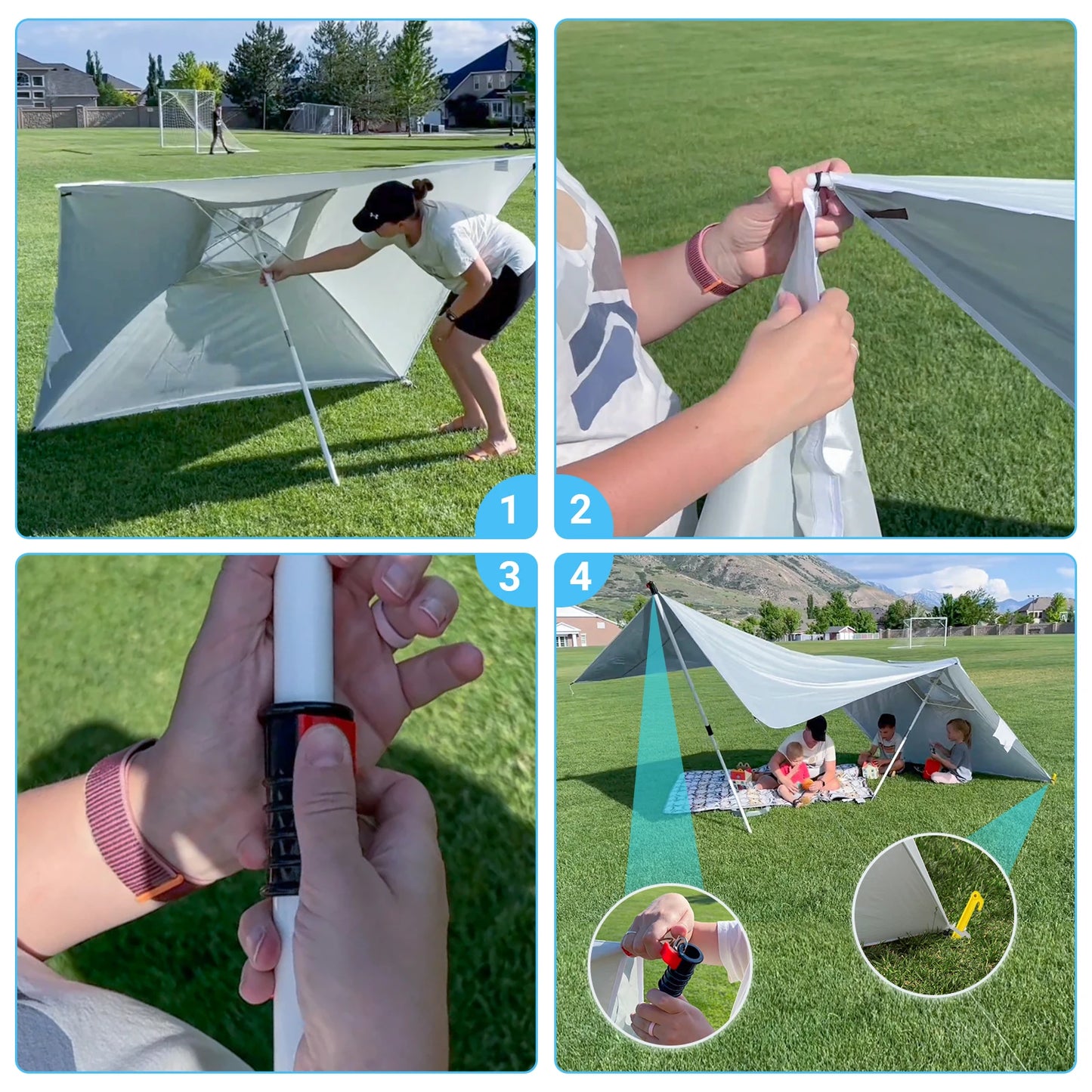 "KingCamp Beach Umbrella Tent providing shade on the beach"
"Portable sun shelter tent for camping and outdoor use"
"UV-protective KingCamp beach canopy tent setup on a fishing trip"
