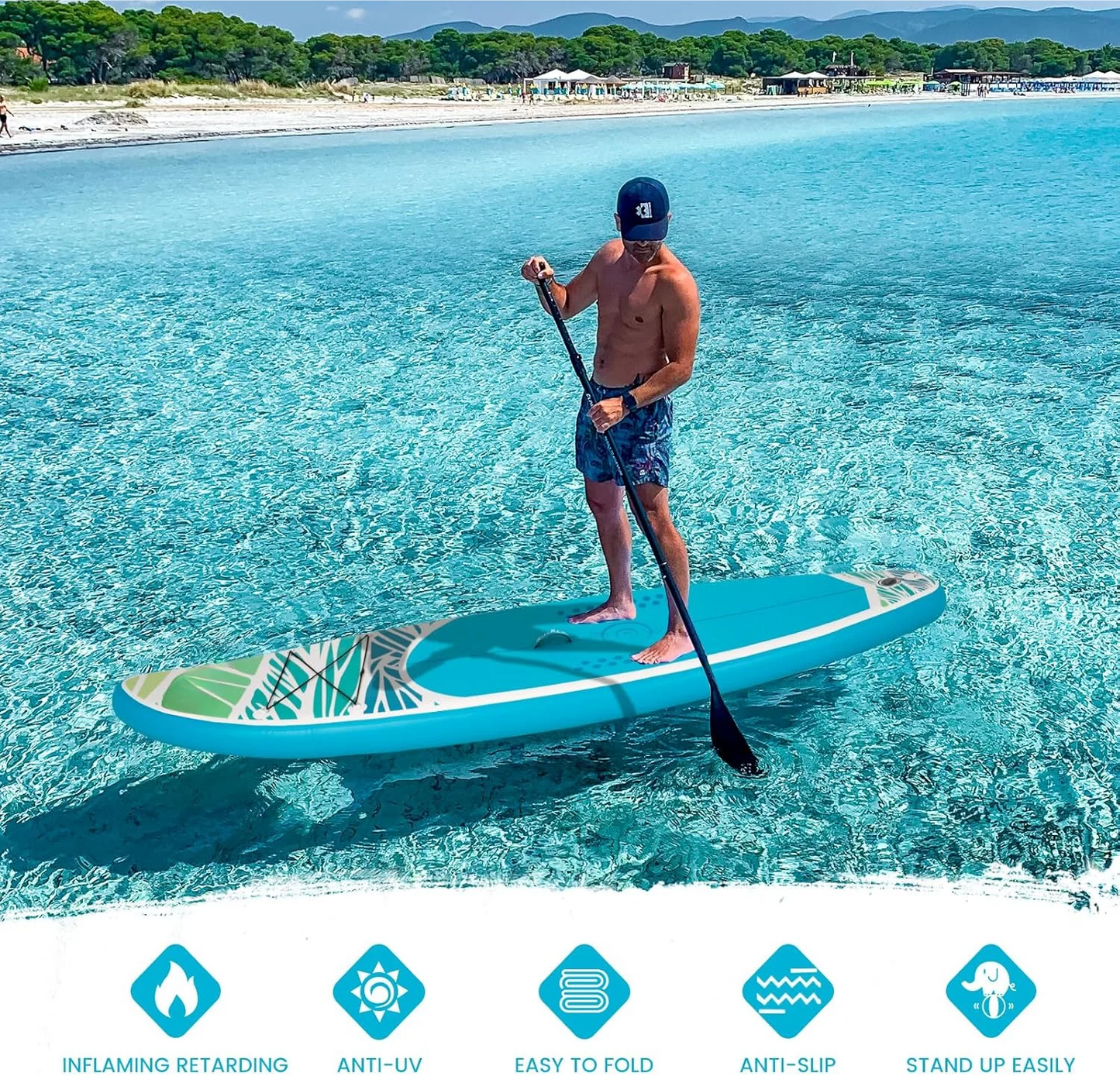 "Inflatable Paddleboard for adults and youth with adjustable paddle and fins"
"11'6" Stand-up Paddleboard with 3 fins and lightweight design"
"Durable PVC material inflatable SUP board for smooth rides"