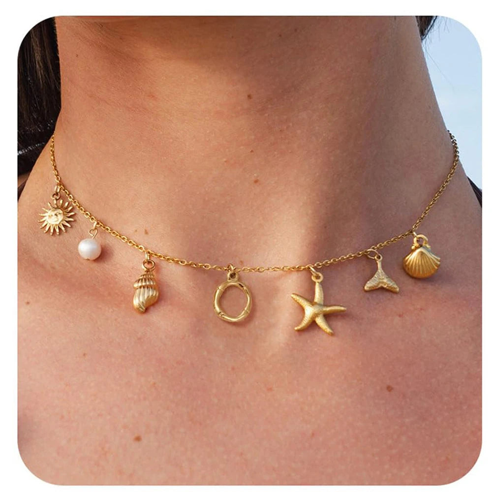 "Personalized Initial Surfer Girl Necklace with Starfish and Pearl Pendant"
"Bohemian Beach Necklace Gift for Women with Initial Pendant"
"Surfer Girl Initial Letter Necklace with Seashell and Starfish"
"Beach Jewelry for Women – Customizable Initial Necklace"