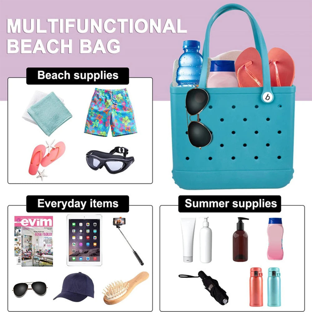 Durable Waterproof EVA Beach Bag with Solid Color & Fashion Hole Design – Portable Handbag for Swimming, Sports, Shopping & Outdoor Activities