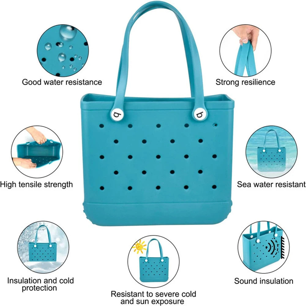 Durable Waterproof EVA Beach Bag with Solid Color & Fashion Hole Design – Portable Handbag for Swimming, Sports, Shopping & Outdoor Activities