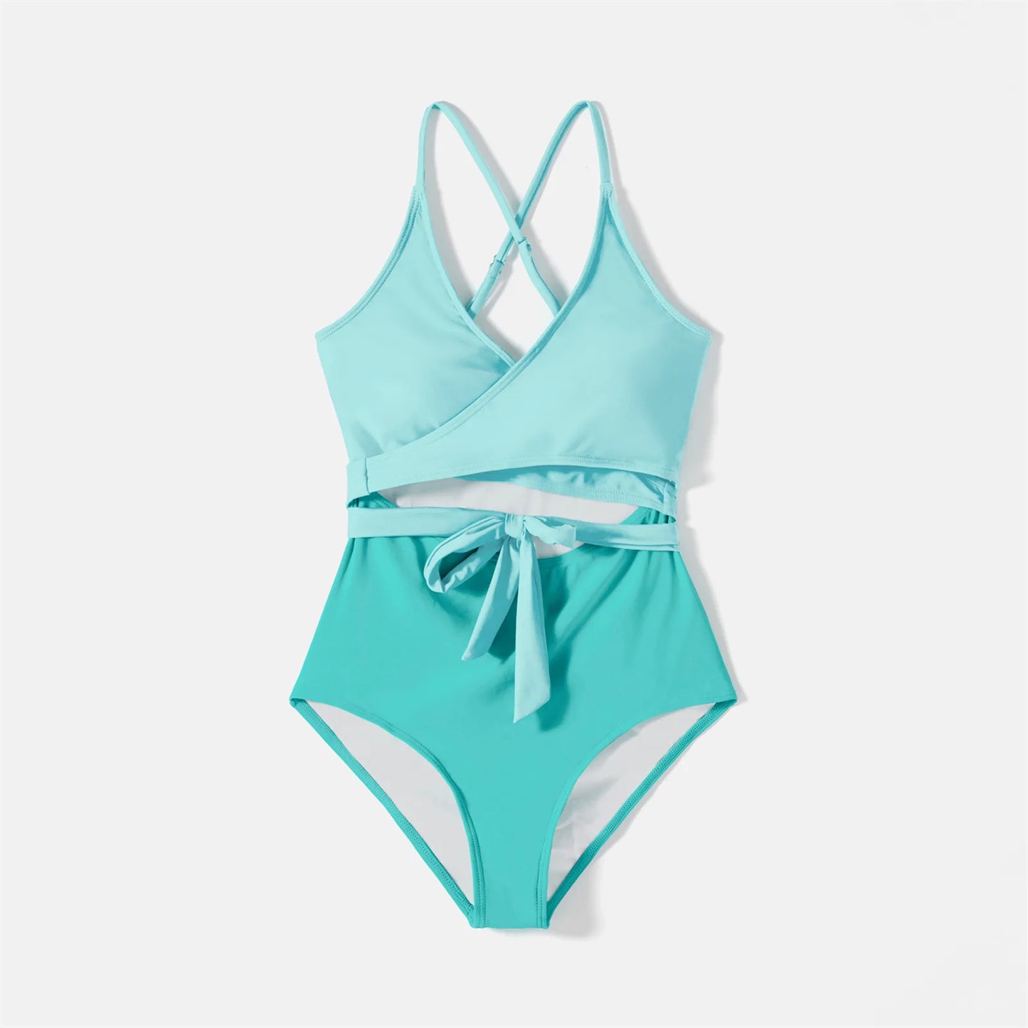 Family Matching Colorblock Swimsuits – Scoop Neck Self-Tie One-Piece for Women/Girls & Swim Trunks for Men/Boys – Stylish Vacation Beachwear