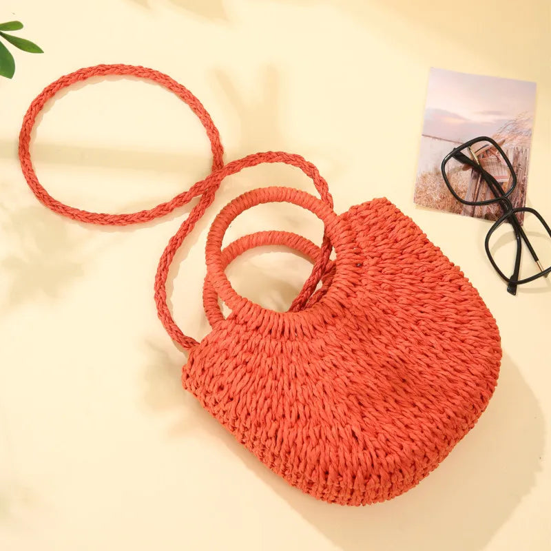 Handwoven Straw Rattan Half-Moon Beach Handbag – Large Capacity Women’s Summer Crossbody & Shoulder Bag with Removable Strap, Hollow Out Design, Fashionable & Lightweight