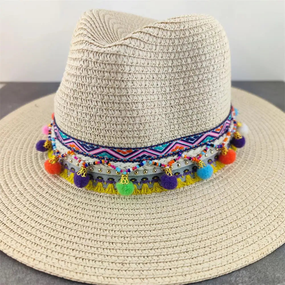 Boho Sun Hat - Flower Straw Hat for Summer | Wide Brim Beach Hat for Vacation & Sun Protection