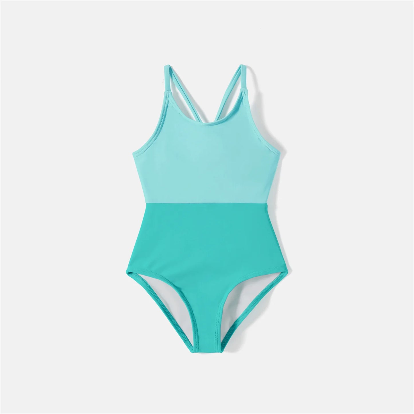 Family Matching Colorblock Swimsuits – Scoop Neck Self-Tie One-Piece for Women/Girls & Swim Trunks for Men/Boys – Stylish Vacation Beachwear