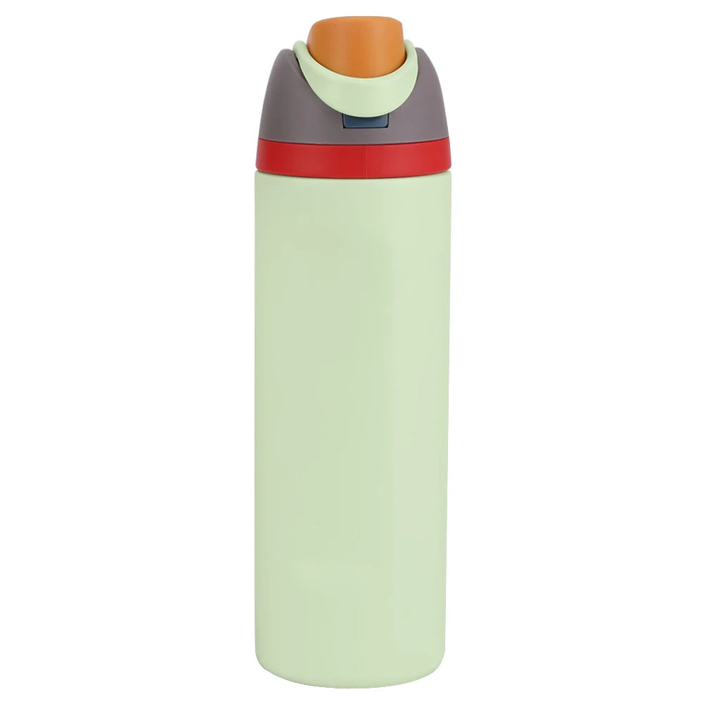 "Close-up of the Owala water bottle with straw and carrying handle"