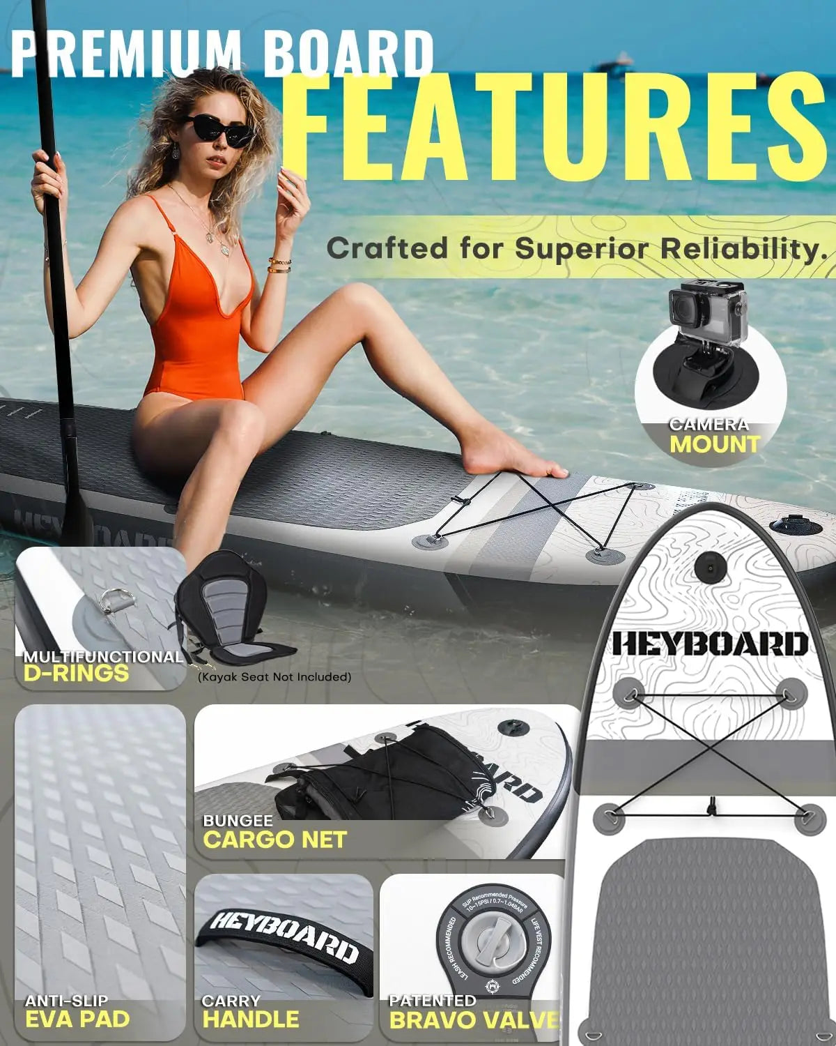 "Inflatable Stand Up Paddleboard 10'6"×32" with adjustable paddle and backpack"
"Non-slip surface Inflatable SUP board with accessories"
"Premium inflatable paddleboard in grey with durable materials"