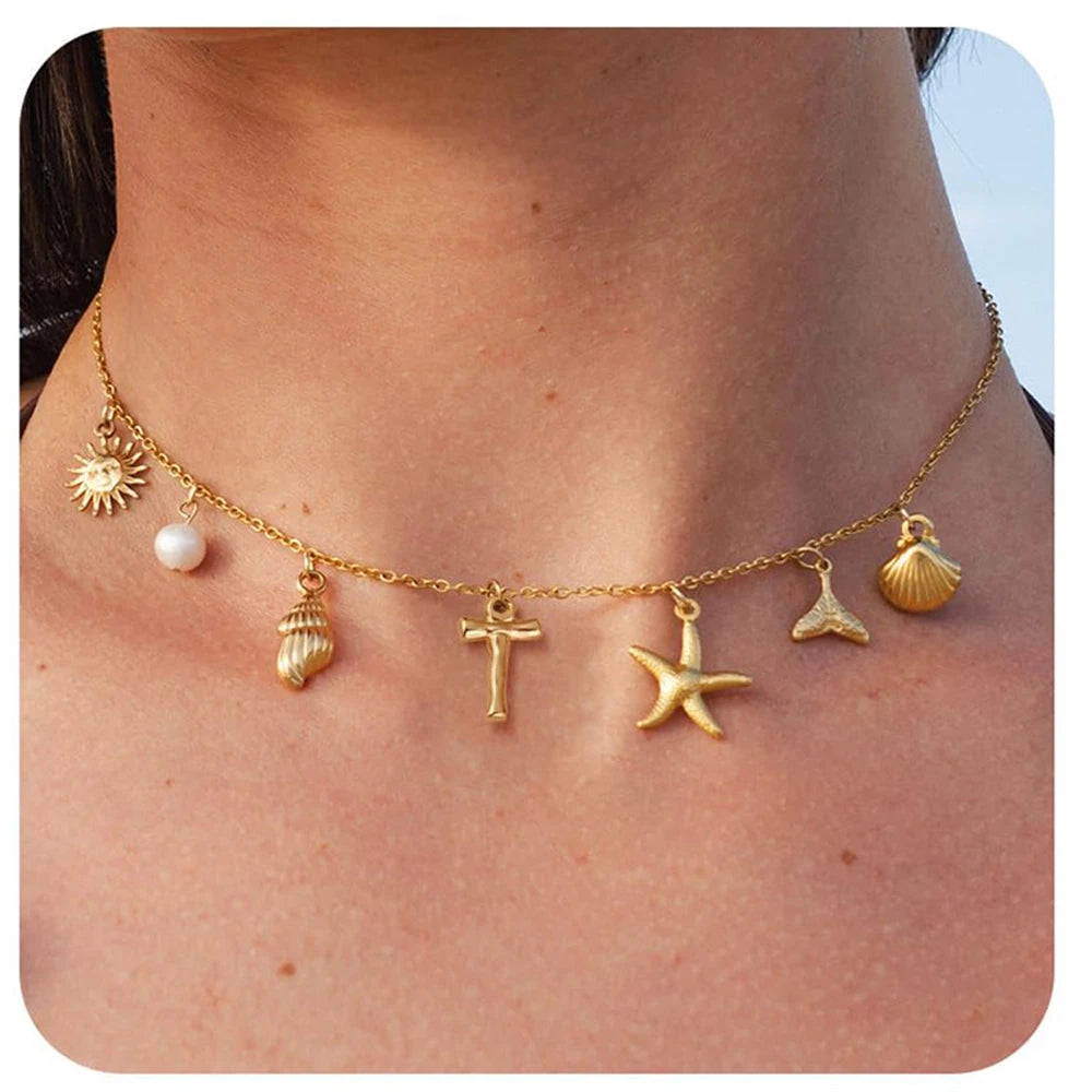 "Personalized Initial Surfer Girl Necklace with Starfish and Pearl Pendant"
"Bohemian Beach Necklace Gift for Women with Initial Pendant"
"Surfer Girl Initial Letter Necklace with Seashell and Starfish"
"Beach Jewelry for Women – Customizable Initial Necklace"