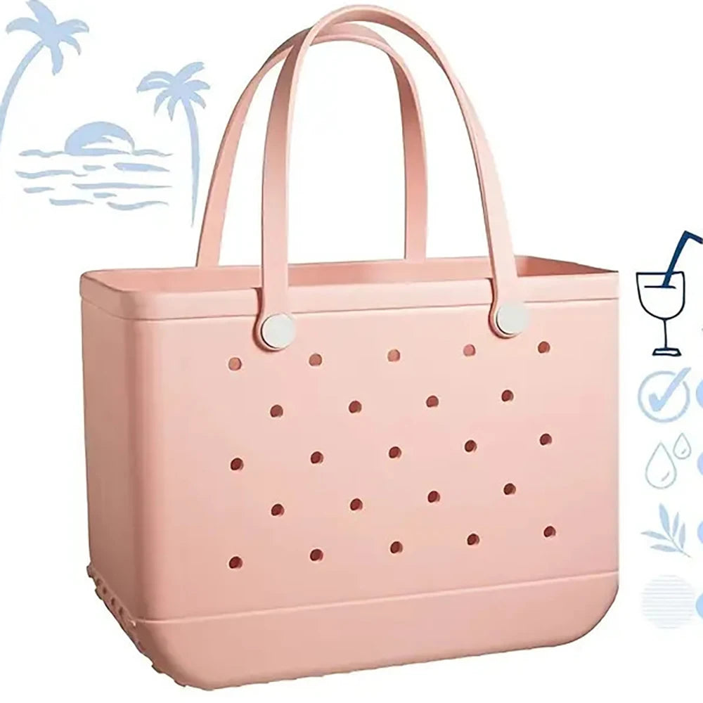 Durable Waterproof EVA Beach Bag with Solid Color & Fashion Hole Design – Portable Handbag for Swimming, Sports, Shopping & Outdoor Activities