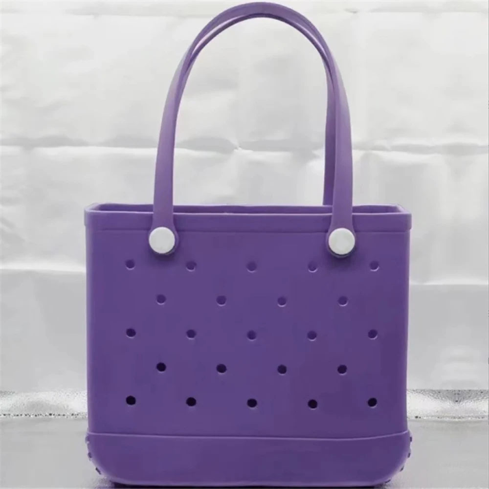 Durable Waterproof EVA Beach Bag with Solid Color & Fashion Hole Design – Portable Handbag for Swimming, Sports, Shopping & Outdoor Activities
