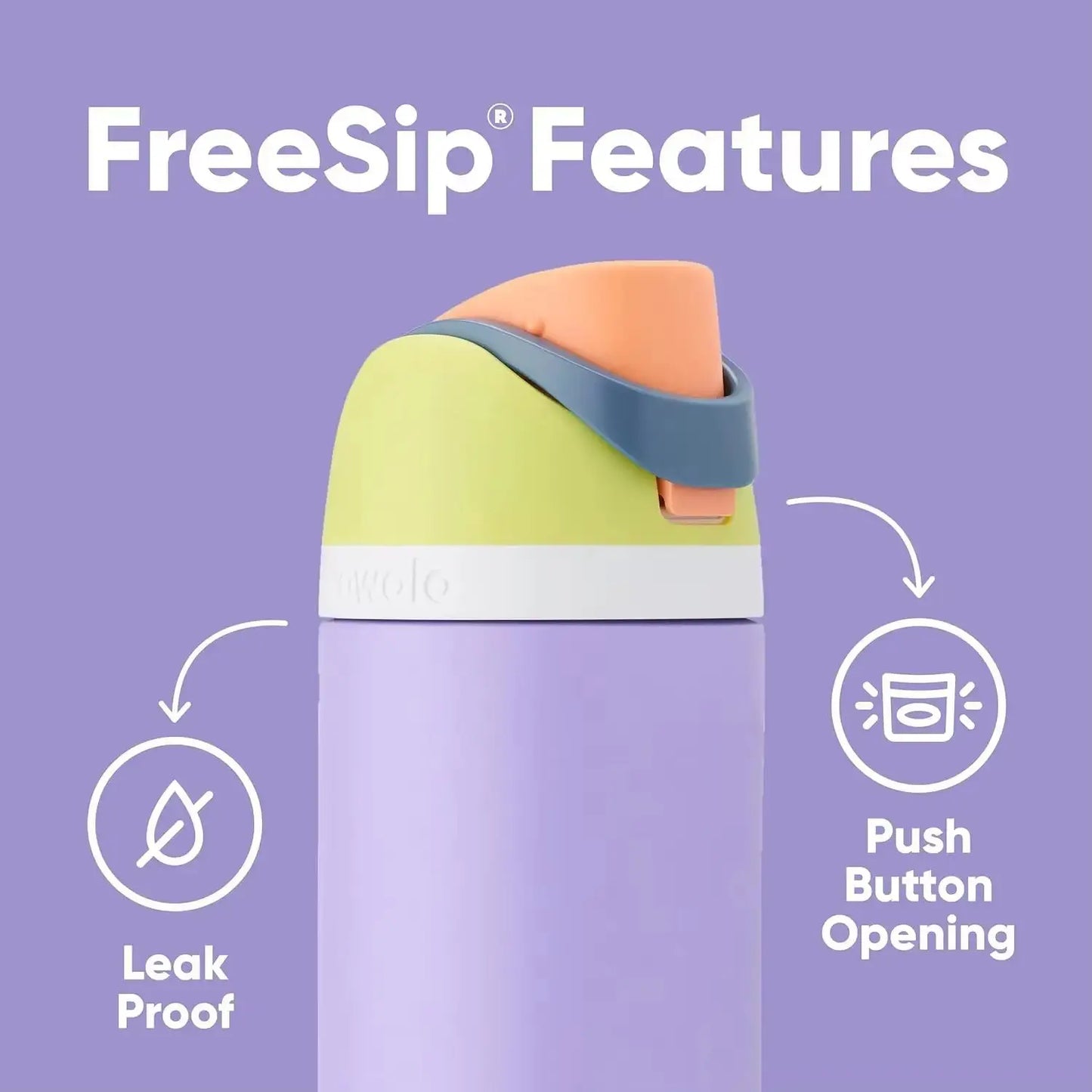 "Close-up of the Owala water bottle with straw and carrying handle"