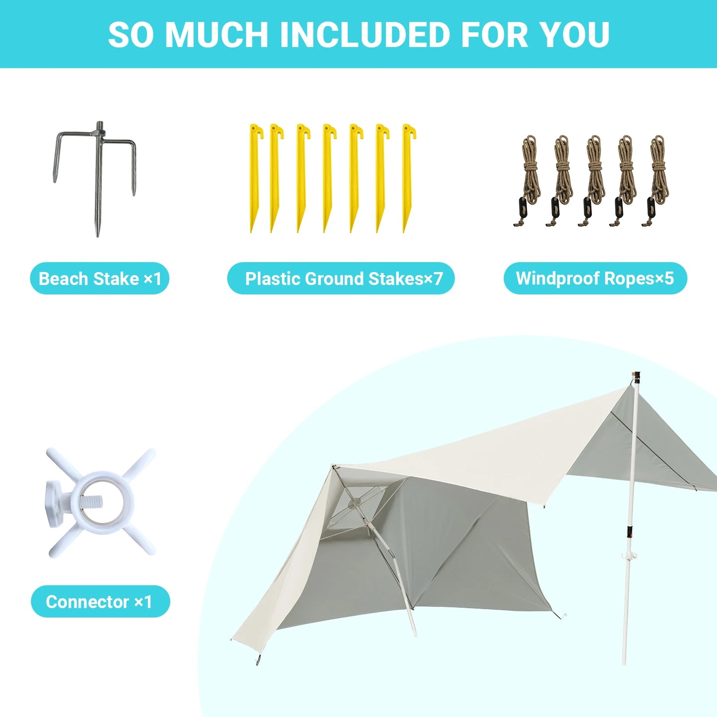 "KingCamp Beach Umbrella Tent providing shade on the beach"
"Portable sun shelter tent for camping and outdoor use"
"UV-protective KingCamp beach canopy tent setup on a fishing trip"