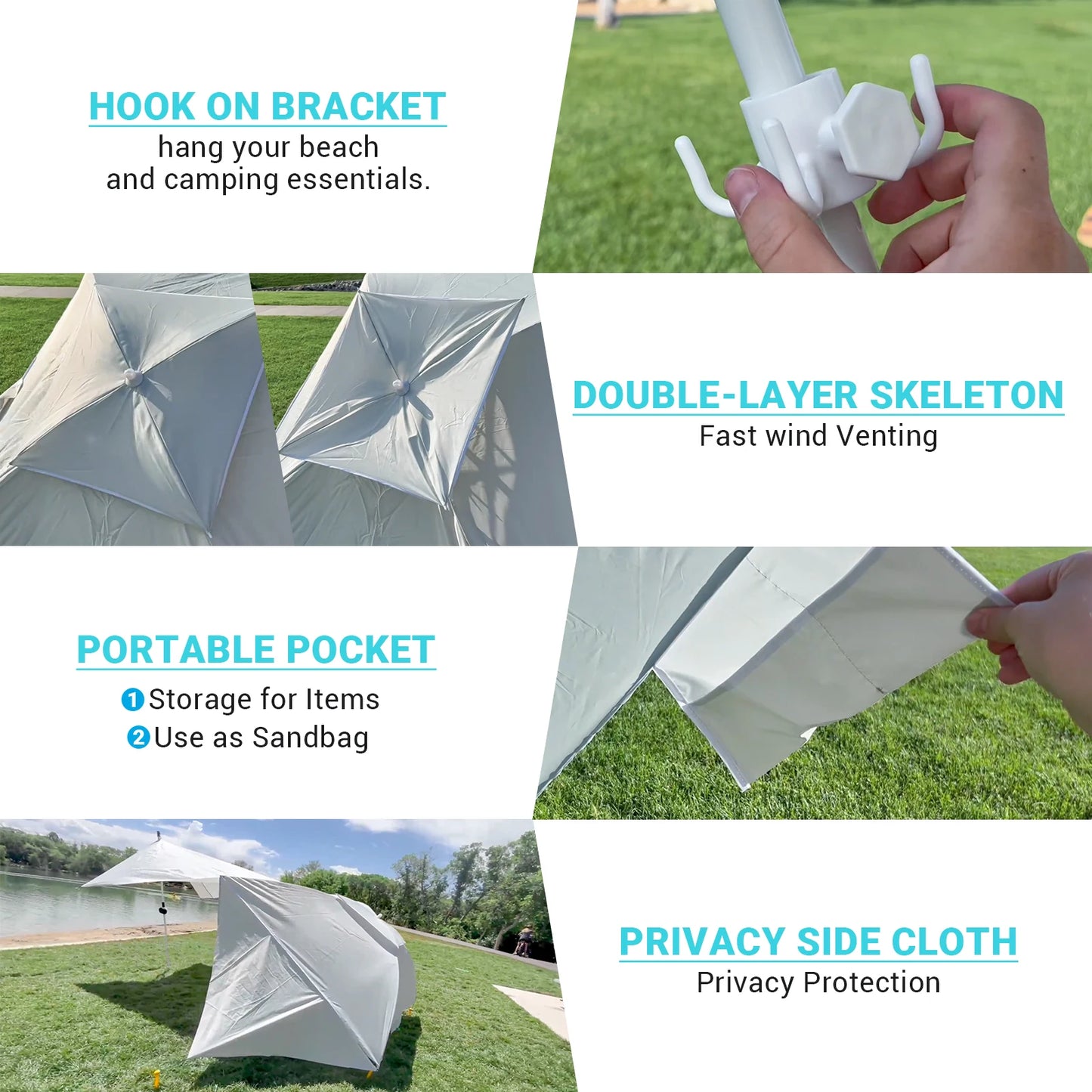 "KingCamp Beach Umbrella Tent providing shade on the beach"
"Portable sun shelter tent for camping and outdoor use"
"UV-protective KingCamp beach canopy tent setup on a fishing trip"
