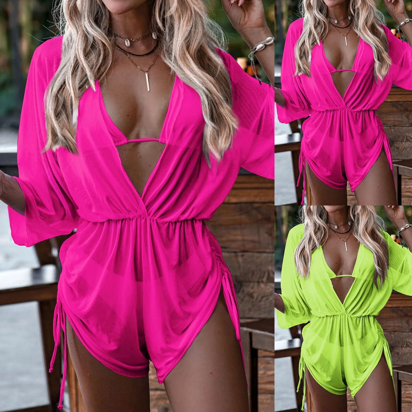 Three-Piece Swimsuit Set with Beach Jumpsuit