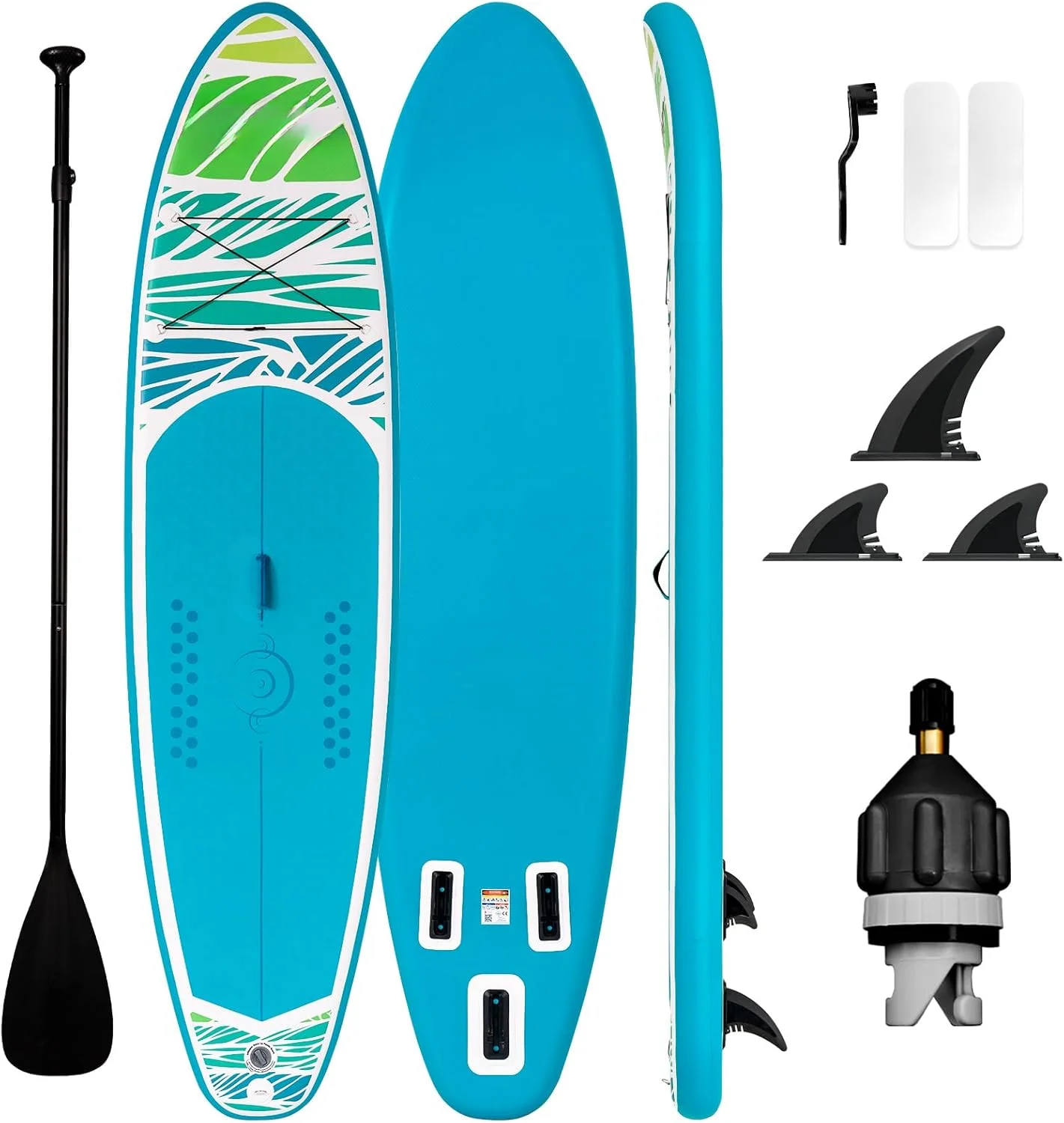 "Inflatable Paddleboard for adults and youth with adjustable paddle and fins"
"11'6" Stand-up Paddleboard with 3 fins and lightweight design"
"Durable PVC material inflatable SUP board for smooth rides"