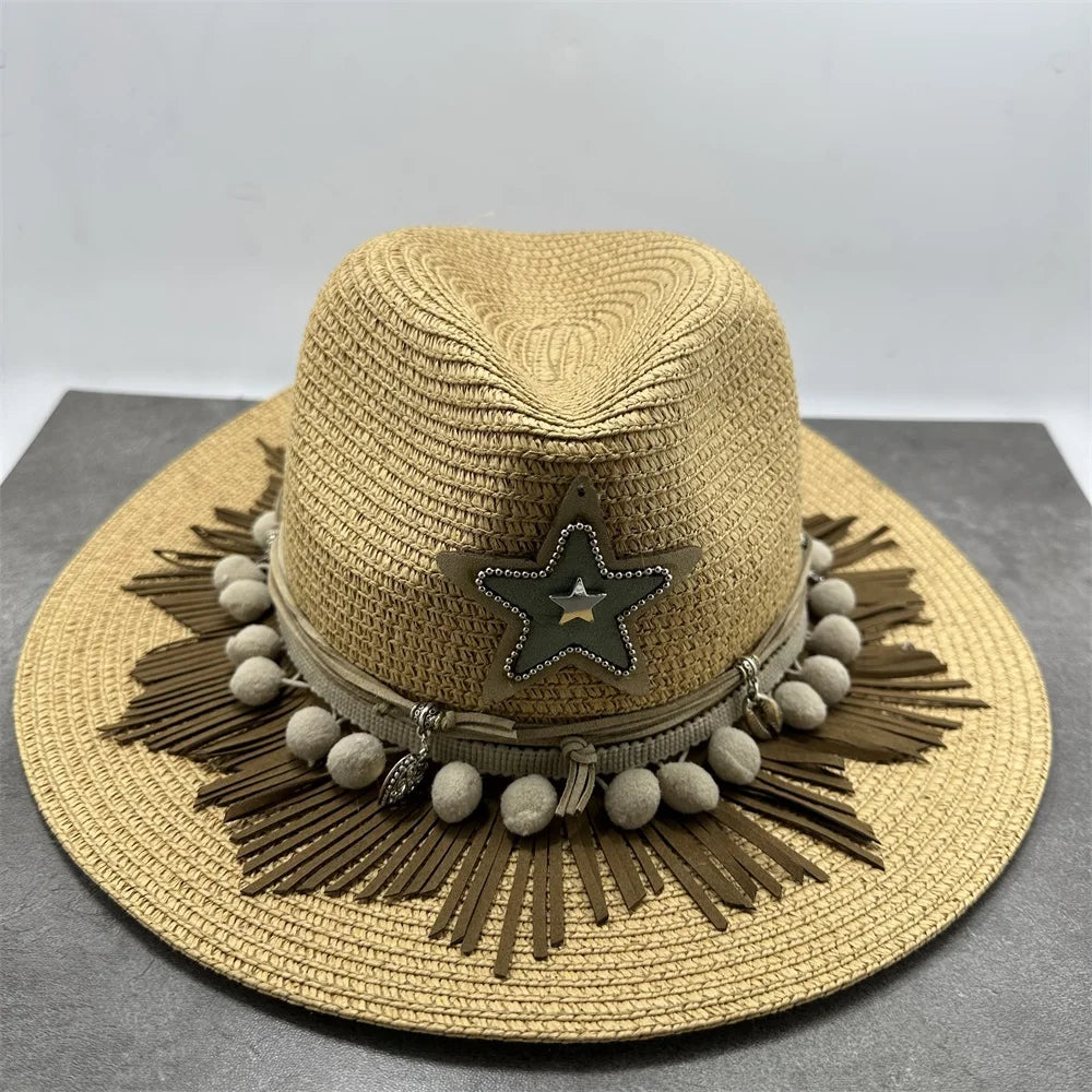Boho Sun Hat - Flower Straw Hat for Summer | Wide Brim Beach Hat for Vacation & Sun Protection