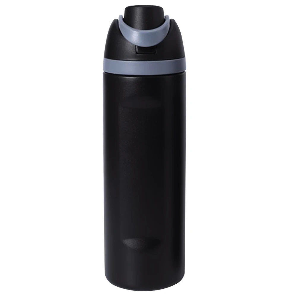 "Close-up of the Owala water bottle with straw and carrying handle"