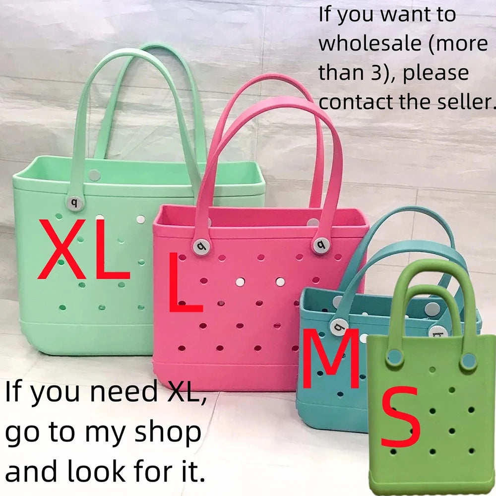 Durable Waterproof EVA Beach Bag with Solid Color & Fashion Hole Design – Portable Handbag for Swimming, Sports, Shopping & Outdoor Activities