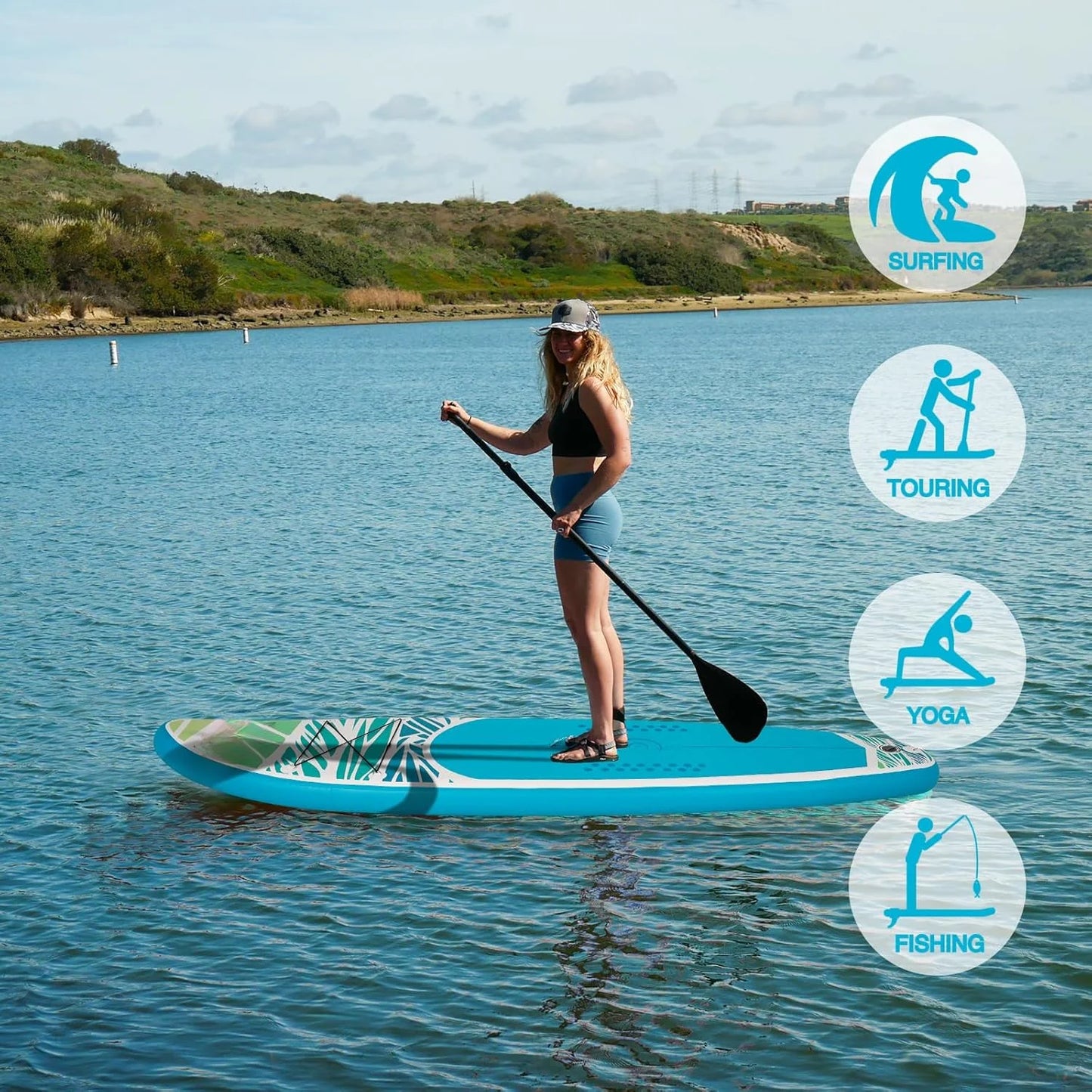 "Inflatable Paddleboard for adults and youth with adjustable paddle and fins"
"11'6" Stand-up Paddleboard with 3 fins and lightweight design"
"Durable PVC material inflatable SUP board for smooth rides"