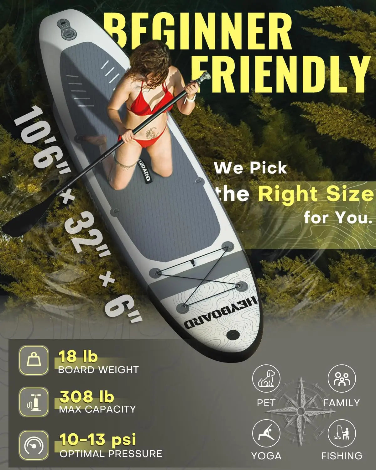 "Inflatable Stand Up Paddleboard 10'6"×32" with adjustable paddle and backpack"
"Non-slip surface Inflatable SUP board with accessories"
"Premium inflatable paddleboard in grey with durable materials"