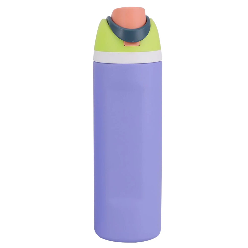 "Close-up of the Owala water bottle with straw and carrying handle"