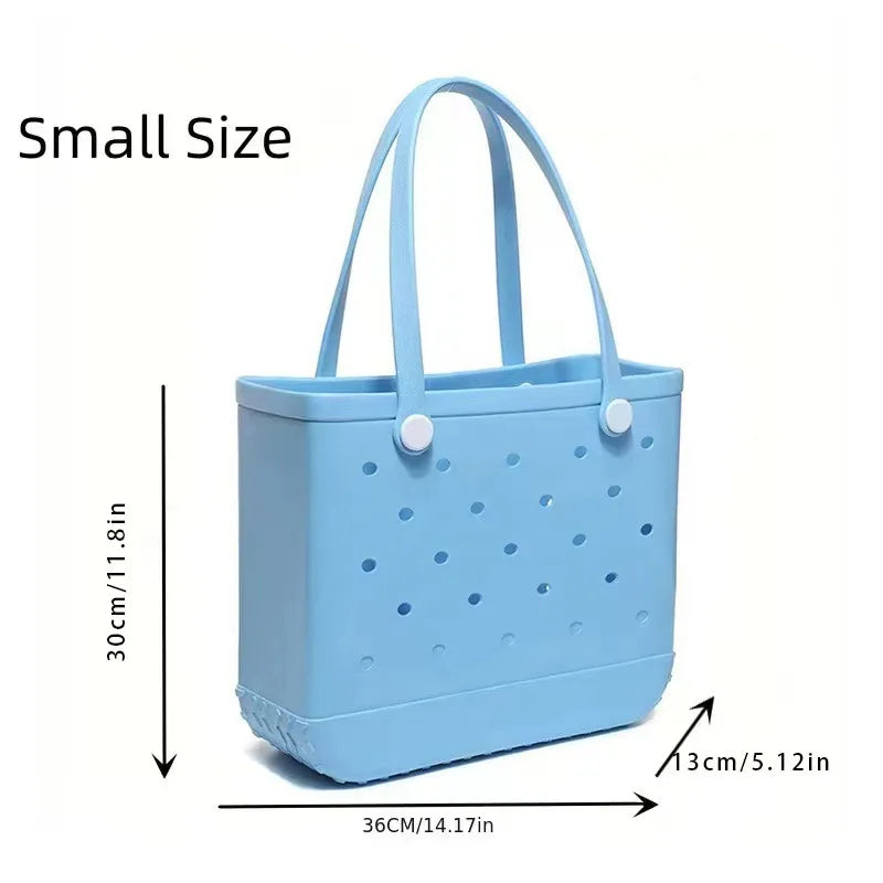 Durable Waterproof EVA Beach Bag with Solid Color & Fashion Hole Design – Portable Handbag for Swimming, Sports, Shopping & Outdoor Activities