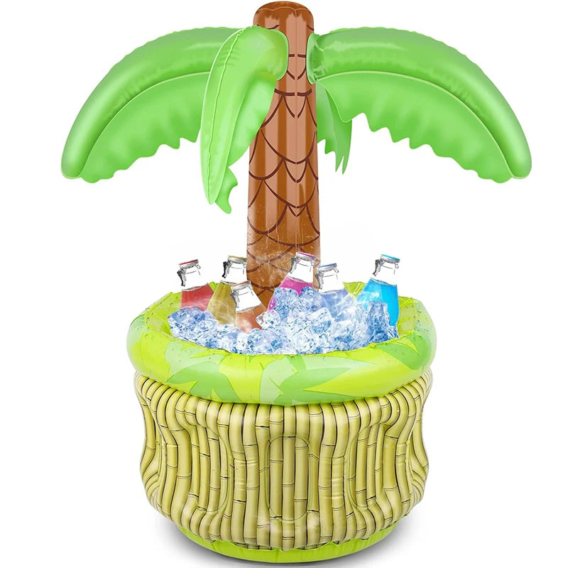 Inflatable Palm Tree Ice Bucket & Bear Cooler - Hawaiian Party Drink Holder for Summer Pool & Beach Parties – Fun Birthday Decoration Balloon