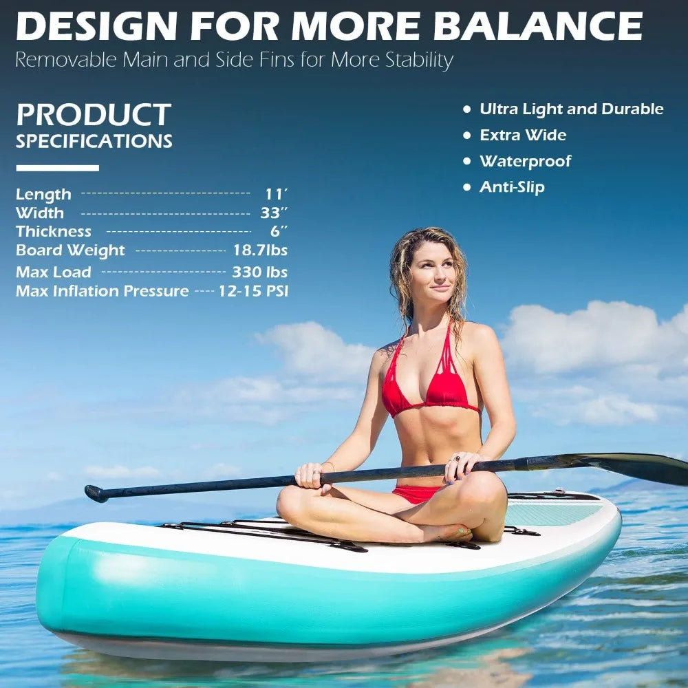 Inflatable Stand-Up Paddle Board (SUP) 11’ x 33” x 6” Extra Wide