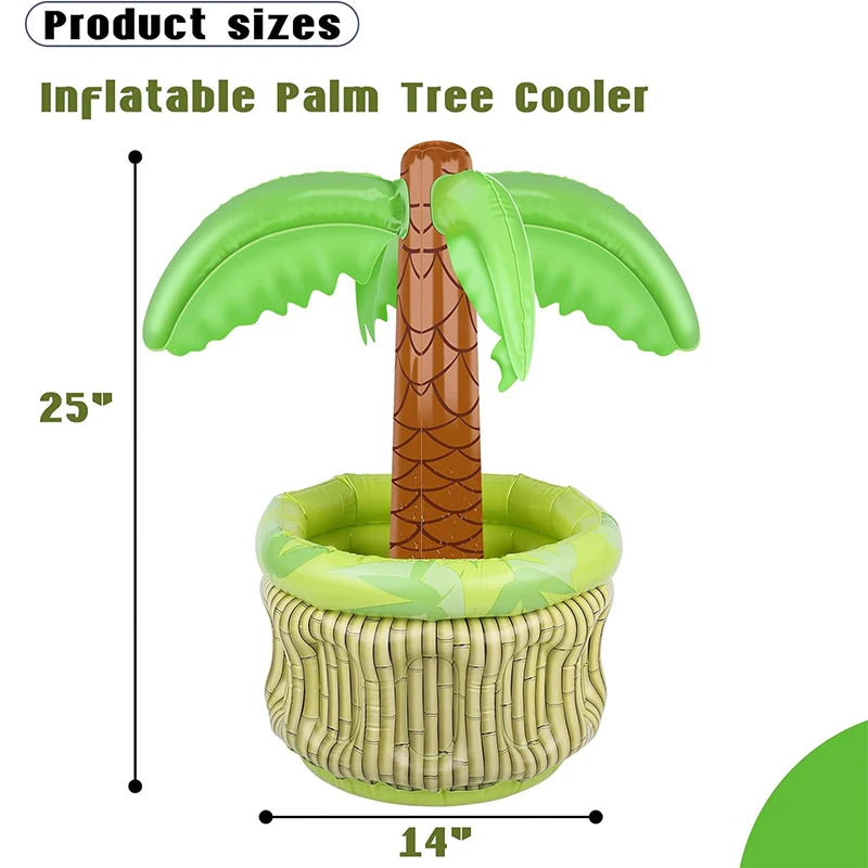 Inflatable Palm Tree Ice Bucket & Bear Cooler - Hawaiian Party Drink Holder for Summer Pool & Beach Parties – Fun Birthday Decoration Balloon