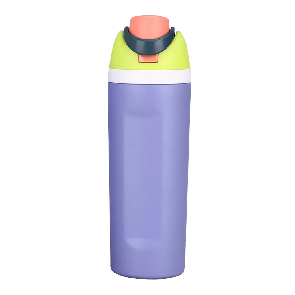 "Close-up of the Owala water bottle with straw and carrying handle"