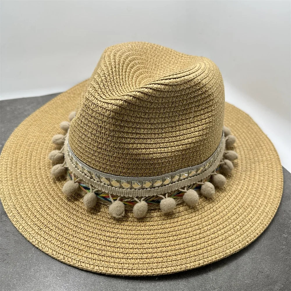 Boho Sun Hat - Flower Straw Hat for Summer | Wide Brim Beach Hat for Vacation & Sun Protection